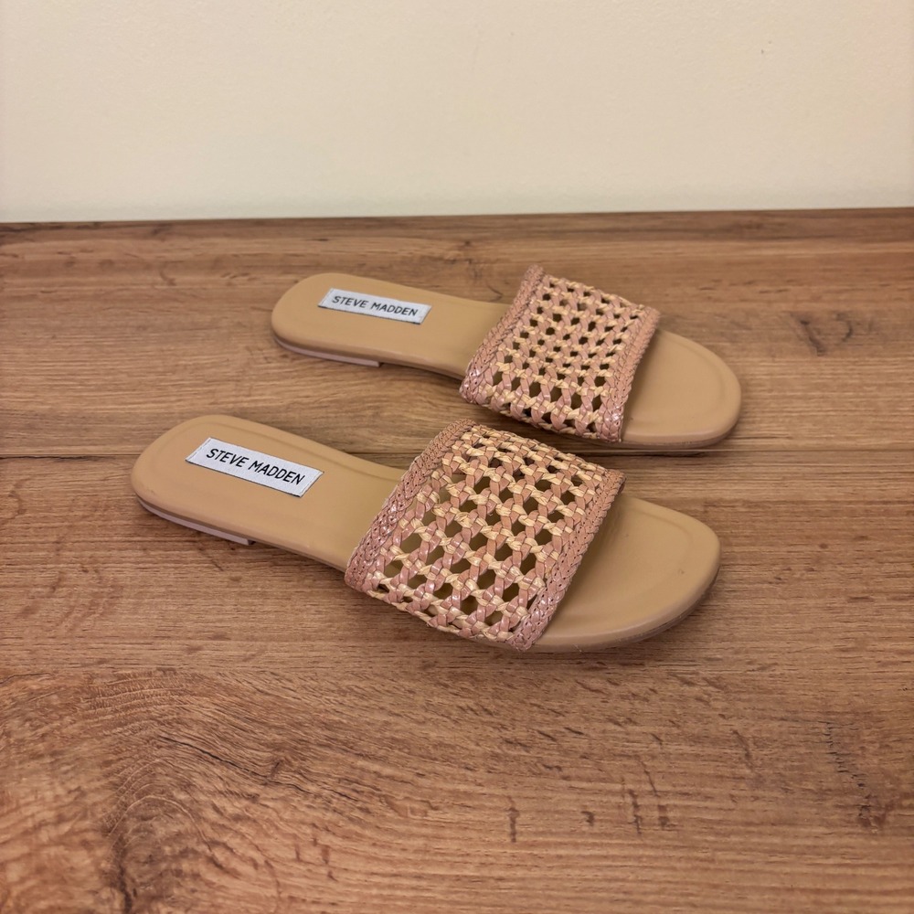 STEVE MADDEN Gulf Slide Sandals Natural Multi Women Size 6 Woven Raffia Summer